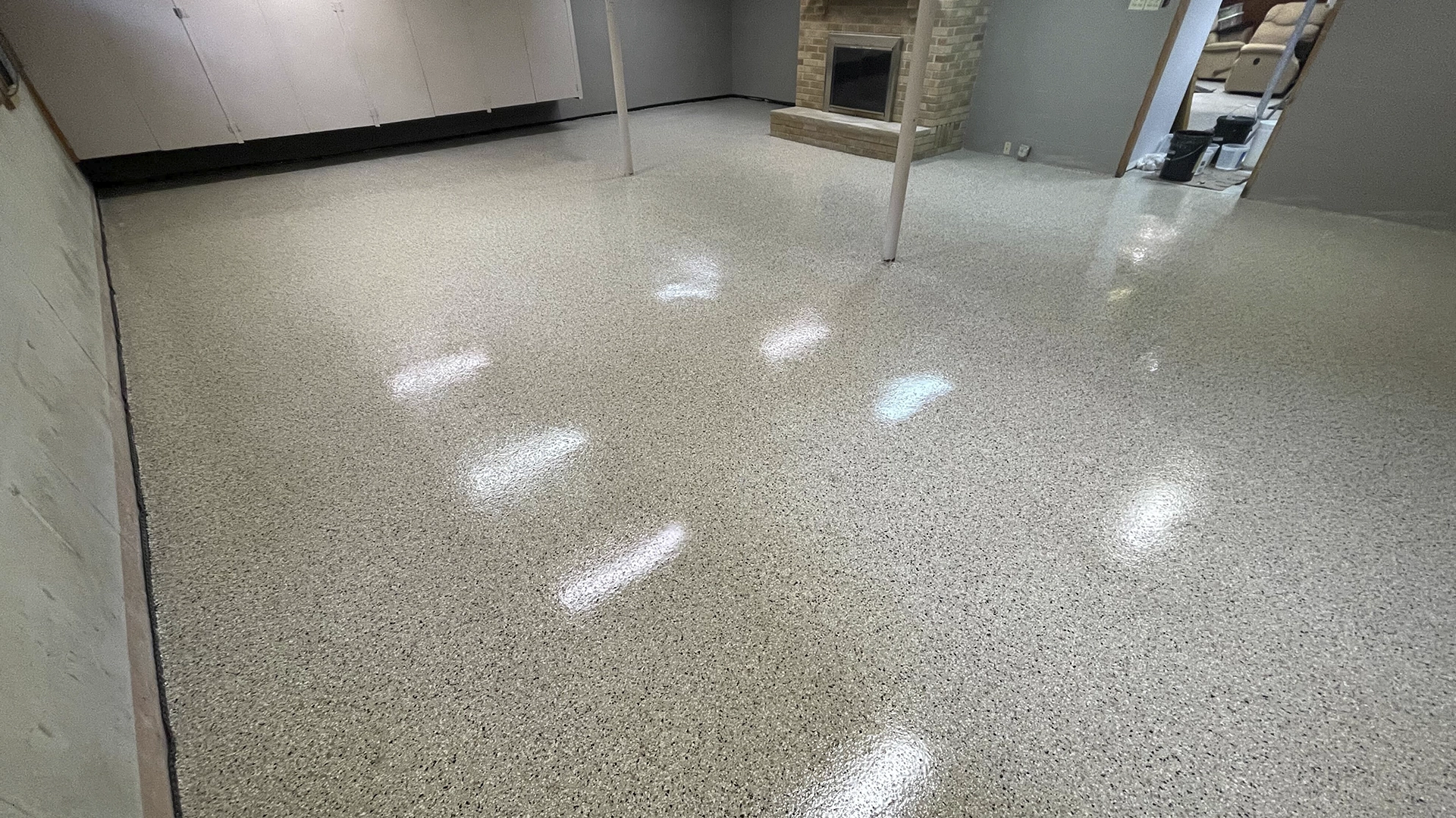Coated basement floor